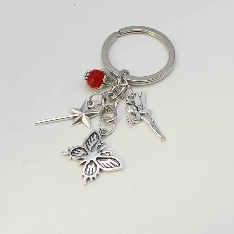 1 kelebek anahtarlık kırmızı boncuk metal aksesuarları anahtarlık peri sihirli değnek kolye takı araba anahtarlık hediye Görüntü 1