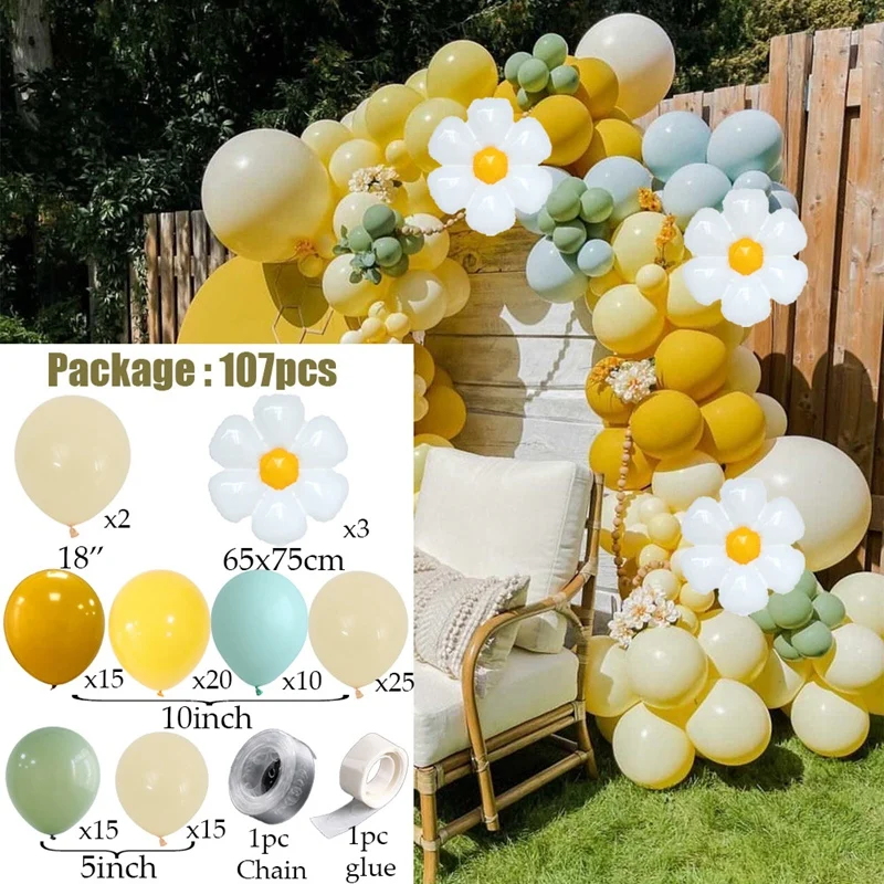 1 Takım Beyaz Papatya Balon Garland Kiti Limon Sarı Lateks Balon Yaz Doğum Günü Düğün Parti Dekorasyon Papatya Balon Görüntü 1