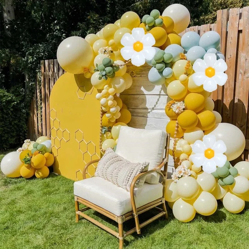 1 Takım Beyaz Papatya Balon Garland Kiti Limon Sarı Lateks Balon Yaz Doğum Günü Düğün Parti Dekorasyon Papatya Balon Görüntü 4