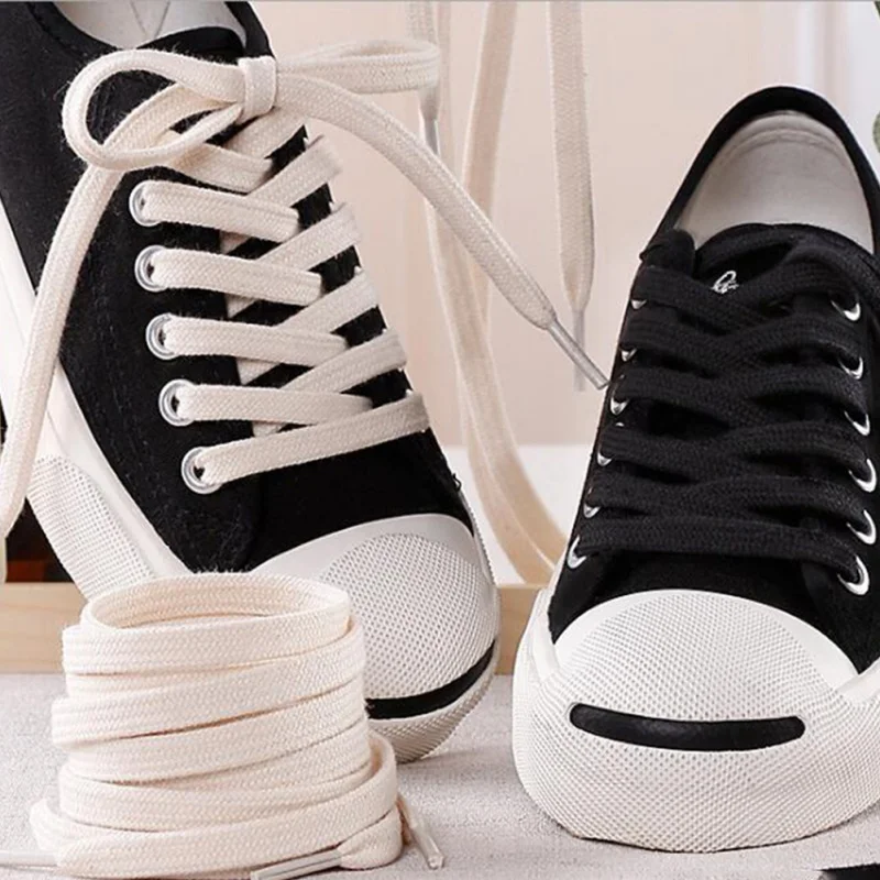1 Çift Pamuk Kalın Düz Ayakabı Geniş Spor Rahat Ayakkabı Dantel Sneakers için 100-160cm Beyaz Siyah Düz Renk Görüntü 0