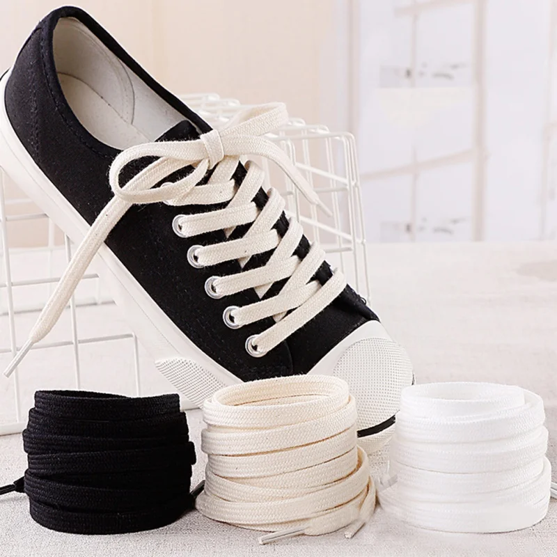 1 Çift Pamuk Kalın Düz Ayakabı Geniş Spor Rahat Ayakkabı Dantel Sneakers için 100-160cm Beyaz Siyah Düz Renk Görüntü 1