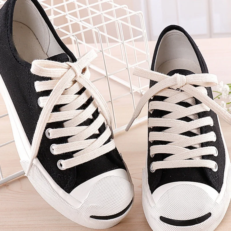 1 Çift Pamuk Kalın Düz Ayakabı Geniş Spor Rahat Ayakkabı Dantel Sneakers için 100-160cm Beyaz Siyah Düz Renk Görüntü 2