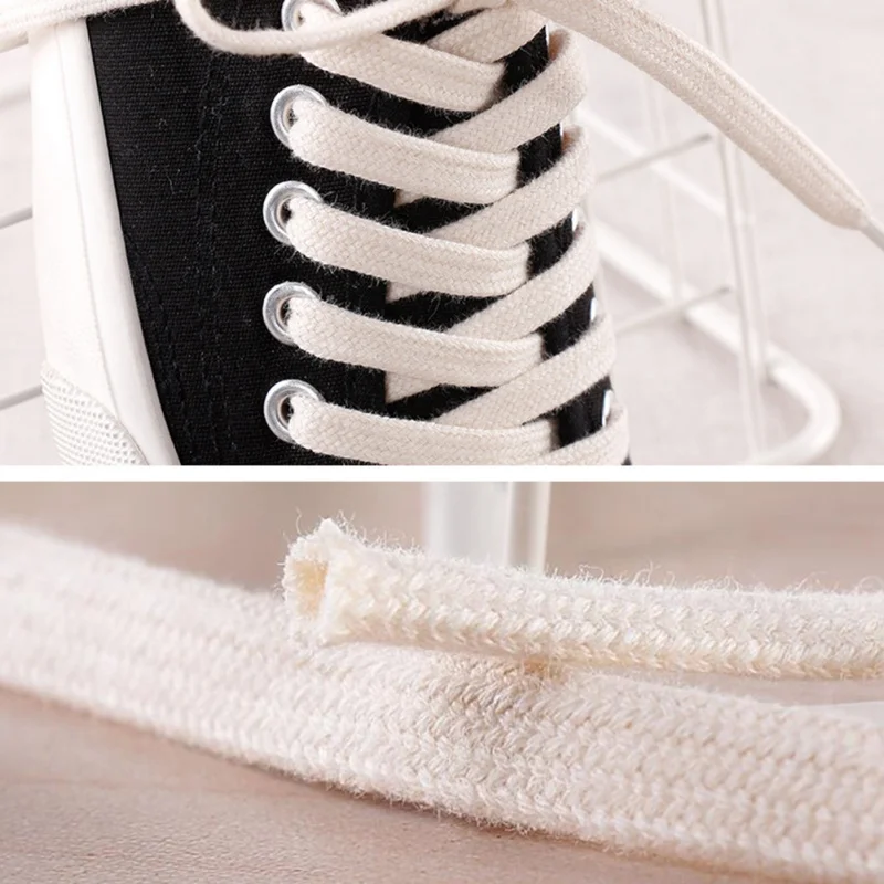 1 Çift Pamuk Kalın Düz Ayakabı Geniş Spor Rahat Ayakkabı Dantel Sneakers için 100-160cm Beyaz Siyah Düz Renk Görüntü 3