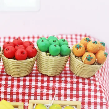 1/12 Dollhouse Minyatür Aksesuarları Mini Reçine Meyve sepeti Simülasyon Turuncu Elma Üzüm Model Oyuncaklar Bebek için seramik karo
