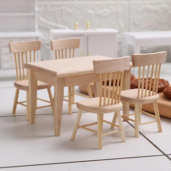 1/12 Minyatür Dollhouse Mobilya Ahşap yemek masası Sandalye Simülasyon Modeli Oyuncak Dollhouse Ev Dekor Aksesuarları