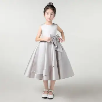 1-14 Yıl Çocuklar için Elbise Kız Düğün Saten Kız Elbise Zarif Prenses Parti Pageant Örgün Önlük Genç Akşam Balo Kıyafetleri