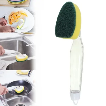 1 adet Yeni Bulaşık Yıkama Aracı Sabunluk Kolu Doldurulabilir Temizleme Sünger Fırça 15cm