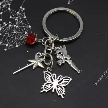 1 kelebek anahtarlık kırmızı boncuk metal aksesuarları anahtarlık peri sihirli değnek kolye takı araba anahtarlık hediye