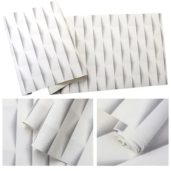 10 m x 53 cm Beyaz Geometrik 3D Vinil İthal Duvar Kağıdı Yatak Odası Kapalı Yüksek Kalite