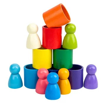 100 Adet / grup Premium Ahşap Yapı Taşları Set Oyuncaklar Çocuk Ahşap Gökkuşağı Ahşap Kale Blokları Kiti Çevre İstifleme Küpleri