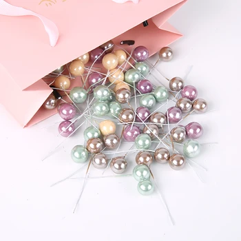 100 Adet Kunstmatige Bloem Mini Sahte Plastik Berry Kleuren Kiraz Parelmoer Meeldraden Bruiloft Noel Çift Dıy Handgemaakte Dekoratif