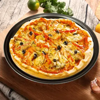 12 İnç Karbon Çelik Yapışmaz Pizza fırın tepsisi ağ tepsi Plaka Yuvarlak Derin Çanak Pizza Pan tepsi kalıbı Bakeware Pişirme Aracı