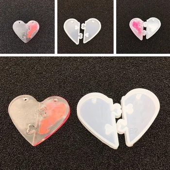 2 Adet / takım Kalp kilitleri severler Kolye Sıvı silikon kalıp DIY Epoksi Reçine Kalıp Kolye Döküm Kalıp Takı Yapımı Araçları @