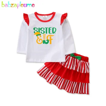 2 Parça Çocuklar Noel uzun kollu giyim Pamuk Mektup T-shirt + Şerit Etek Bebek Kız Butik Giyim Toddler Kıyafet BC2113