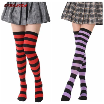 2 çift / grup Cosplay kadın çorap Japon tarzı çizgili diz üzerinde çorap uyluk çorap Lolita Anime kawaii İpek Çorap