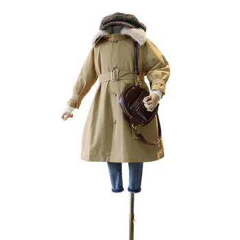 2019 Kış İngiltere Tarzı Çocuk Kız Uzun Pamuk-yastıklı Ceket Yüksek Kaliteli Tek göğüslü Kalınlaşmak Siper Dış Giyim İçin 2-10Yrs