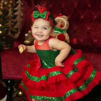 2021 Kız Noel Kostümleri Sequins Prenses Elbise için 1-5 yaşında Bebek Kız Çocuk Doğum Günü Düğün Parti Abiye