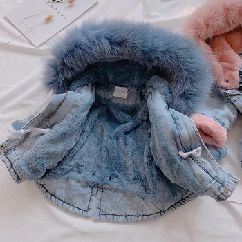 2021 Kış Yeni Çocuk Çocuk Giyim Uzun Denim Ceket Bebek Kız Giysileri kapüşonlu ceket Snowsuit Giyim Bebek Palto Üst