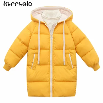 2021 kış yeni çocuk şeker aşağı ceket kapşonlu orta uzun pamuklu ceket sıcak ceket kış parka 3-10 yaşındaki erkek