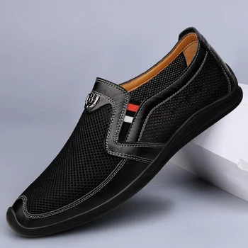 2021 yaz deri ayakkabı erkek nefes alan günlük ayakkabılar erkek örgü içi boş moda basit gelgit erkek ayakkabıları sürüş ayakkabısı