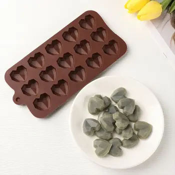 2021 Yeni Kalp Çikolata Kalıpları 15 Kavite Elmas Aşk Şekli Silikon Düğün Şeker Pişirme Kalıpları Kek Süslemeleri Kek Kalıbı 3D