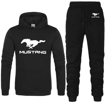 2022 Yeni erkek hoodie Mustang araba logosu baskı Kazak İlkbahar Sonbahar Moda Düz renk yüksek kaliteli pamuklu Erkek Spor Giyim