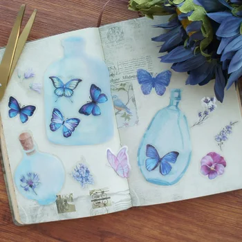 28 adet Etiket Yakalamak Gece Mavi Kelebek Mor Çiçek Şişe Tarzı Scrapbooking DIY Hediye ambalaj etiketi Hediye Dekor Etiketi