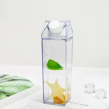 500ml Şeffaf Su Bardağı Süt Kutusu Şekli Gıda Sınıfı Plastik Drinkware Kullanımlık Spor Su Basit İçecek Kavanoz Şişe