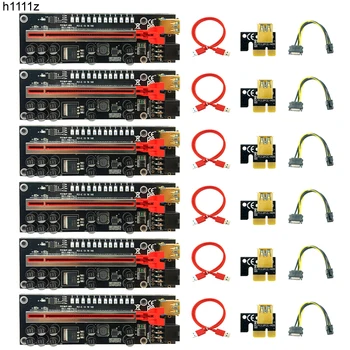 6 ADET Yükseltici V011 Pro Artı PCIE Yükseltici Ekran Kartı Yükseltici PCI Express x16 SATA 6P Güç USB 3.0 Kablosu için Bitcoin Madenci Madencilik