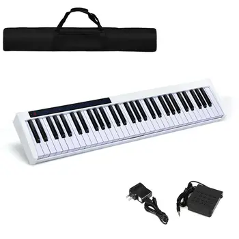 61 Anahtar Dijital Piyano Taşınabilir MIDI Klavye w/ Pedal ve Çanta Beyaz / Siyah MU70001US