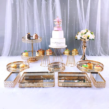 9-13 adet Kristal Metal Kek Standı Seti Akrilik Ayna Cupcake Süslemeleri Tatlı Ayaklı Düğün Parti teşhir tepsisi
