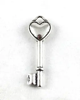 90 ADET Tibet Gümüş Renk kalp anahtar charm 43mm A12592