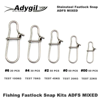 Adygil Balıkçılık Paslanmaz Çelik Fastlock Snap Kitleri ADFS FASTLOCK SNAP karışık #6 #4 #2 #0 #00 200 adet / grup