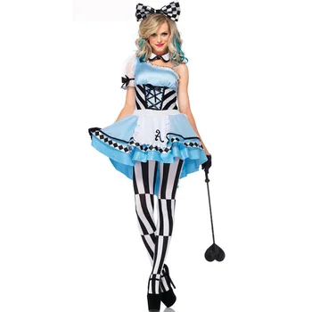 Alice in Wonderland Parti Alice Hizmetçi Kostüm Yetişkin Kadın Alice Prenses Cosplay süslü elbise Cadılar Bayramı Kostümleri Fantasia Kıyafetler