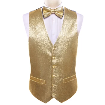 Altın Erkek Yelek Takım Elbise Moda Katı Yelek Erkek Bling V Yaka Yelek Rahat papyon Damat Düğün Parti Tasarımcı Barry.Wang GM-2598