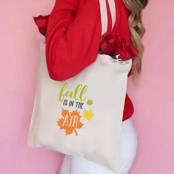 Alışveriş Çantası kadın Çantası Sonbahar havada Mektup Baskı Alışveriş Çantaları Tote Çanta Kullanımlık Tuval Pamuk Crossboby Çanta