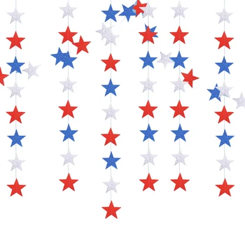 Amerikan Bağımsızlık Günü Süs Glitter Altın Mavi Kırmızı Gümüş Pentagram Kağıt Çekme Çiçek Parti parlak kağıt Çiçek Dize