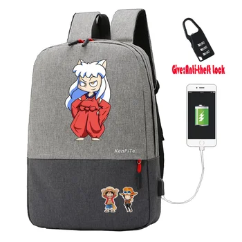anime Inuyasha Sırt Çantası Anti-hırsızlık USB Şarj kadın erkek Laptop sırt çantası gençler seyahat sırt çantası öğrenci kitap Çantaları