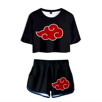 Anime Ninja dijital baskı 3D cosplay açık göbek kısa T şort takımı seksi kadın kız spor T-shirt