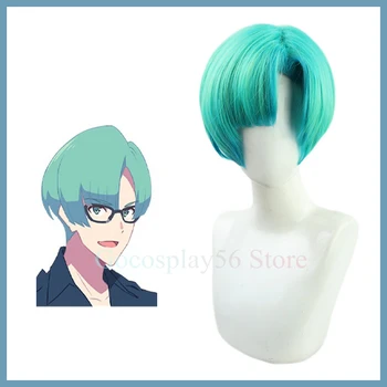 Anime PROMARE Remi Puguna Cosplay peruk karışık yeşil mavi kısa düz ısıya dayanıklı saç rol oynamak