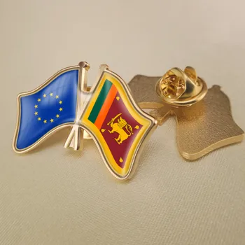 Avrupa Birliği ve Sri Lanka Çapraz Çift Dostluk Bayrakları Broş Rozetleri Yaka İğneler