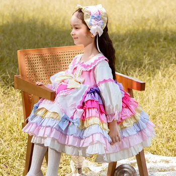 Bahar Sonbahar Elbise Kızlar için Bebek Uzun Kollu Lolita Kız Topu cüppe şeklinde gelinlik Kız Renkli Prenses Parti Vestidos
