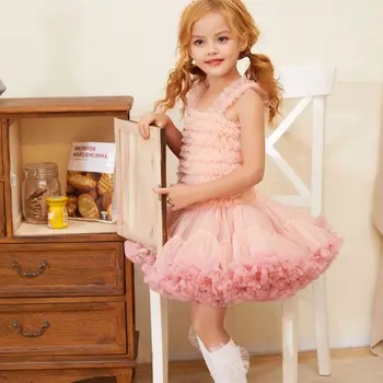 Balo Bebek Şifon Fırfır Elbise Çiçek Prenses Kız Yelek Pettiskirts Doğum Günü Düğün Parti Tutu Elbise Çocuk Giysileri