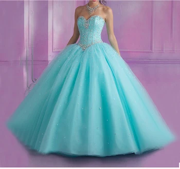 Balo Quinceanera Elbiseler 2020 Sevgiliye Boncuklu Kristaller Tatlı 16 Elbise Vestidos De 15 Anos Debutante Elbisesi balo kıyafetleri