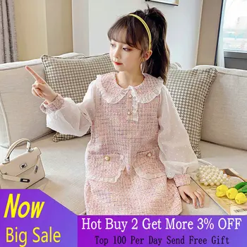Bebek Kız Elbise 2020 Kore Tarzı Patchwork uzun Kollu Elbise Bebek Prenses Elbise Bebek Yürümeye Başlayan Giysi için 4-12Y