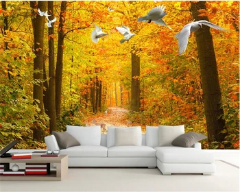 beibehang papel de parede duvar kağıdı duvarlar için 3d Modern moda duvar kağıdı güzel sonbahar orman yolu elk güvercin arka plan duvar