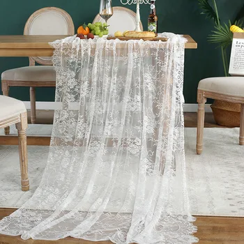 Beyaz Dantel İşlemeli Masa Örtüsü Düğün Dekorasyon Masa Örtüsü Masa Örtüsü Dikdörtgen Masa Örtüleri İskandinav Parça Kumaş