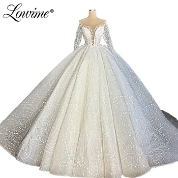 Beyaz Gelinlik 2020 Vestido De Noiva Dantel Boncuklu Uzun Kollu Prenses gelinlikler El Yapımı İnciler Gelinlikler Elbiseler