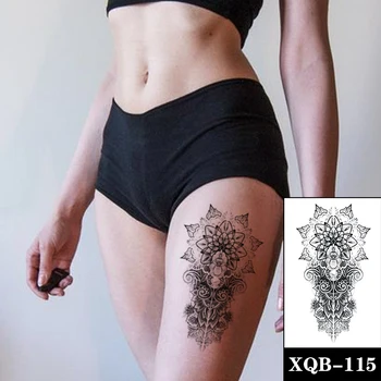 Bohemian Geometrik Sanskritçe Çiçek Su Geçirmez Geçici Dövme Etiket Siyah Totem Sahte Dövmeler Flaş Dövmeler Kol Vücut Sanatı Kadın