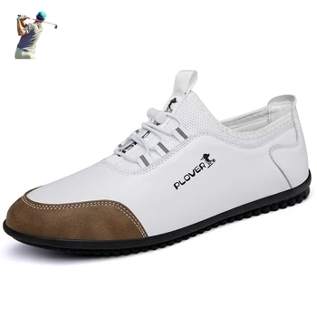 Bölünmüş Deri golf ayakkabıları Erkekler için Beyaz Haki Golfçü Eğitim Sneakers kaymaz Rahat golf ayakkabıları Spor Erkek Atletik Spor Ayakkabı